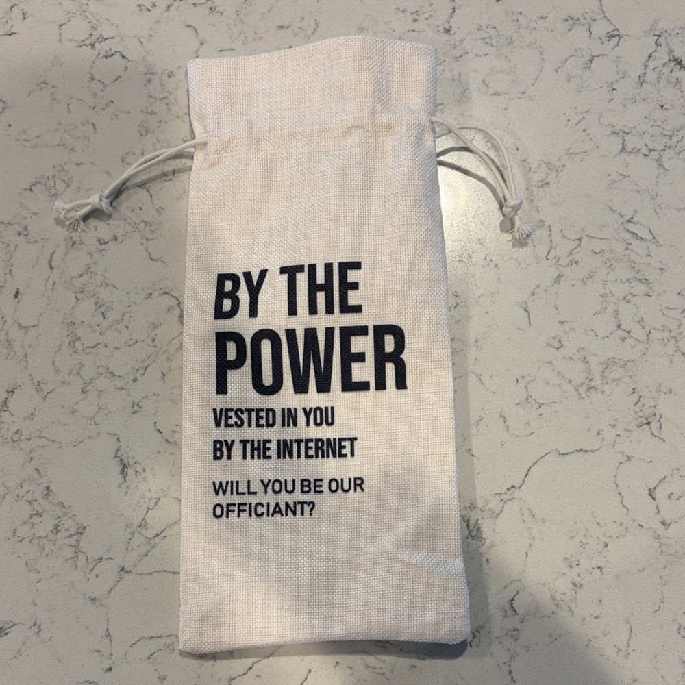 White Drawstring wine bag